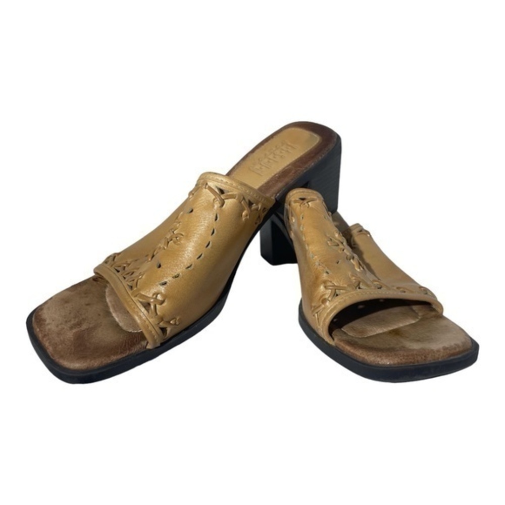Vision Comfort Heeled Slip on Sandals Leather Upper Cut out Design Size 8